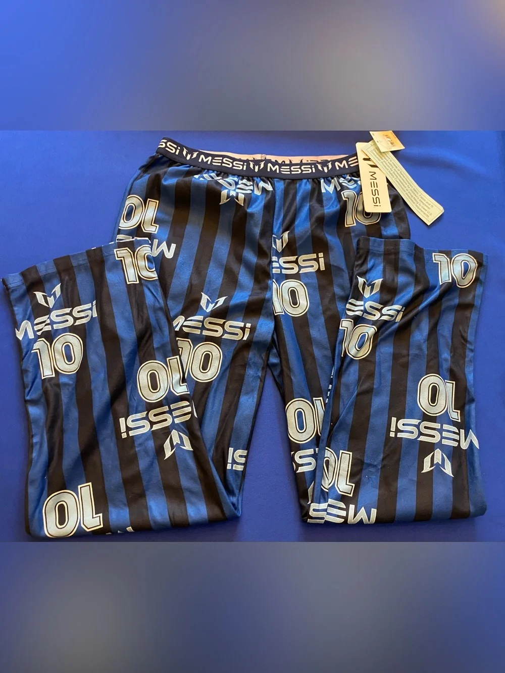 MESSI Kids Pajama Pants – Blue Striped All-Over Print | Size L (12/14) | NWT